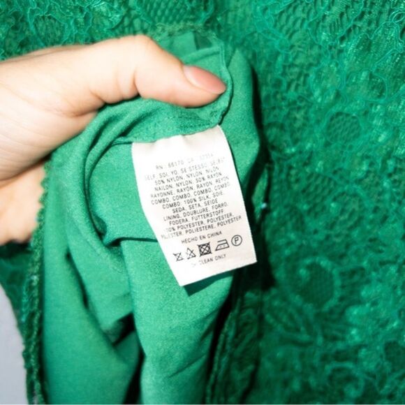 Leifsdottir x Anthropologie Green Jadeit Silk Lace Swing Dress Size 4 - Picture 6 of 7